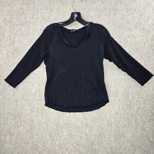 Rare Threads Womens Lace Sleeve Black Top Size M Rayon/Nylon Blend Semi-Fitted